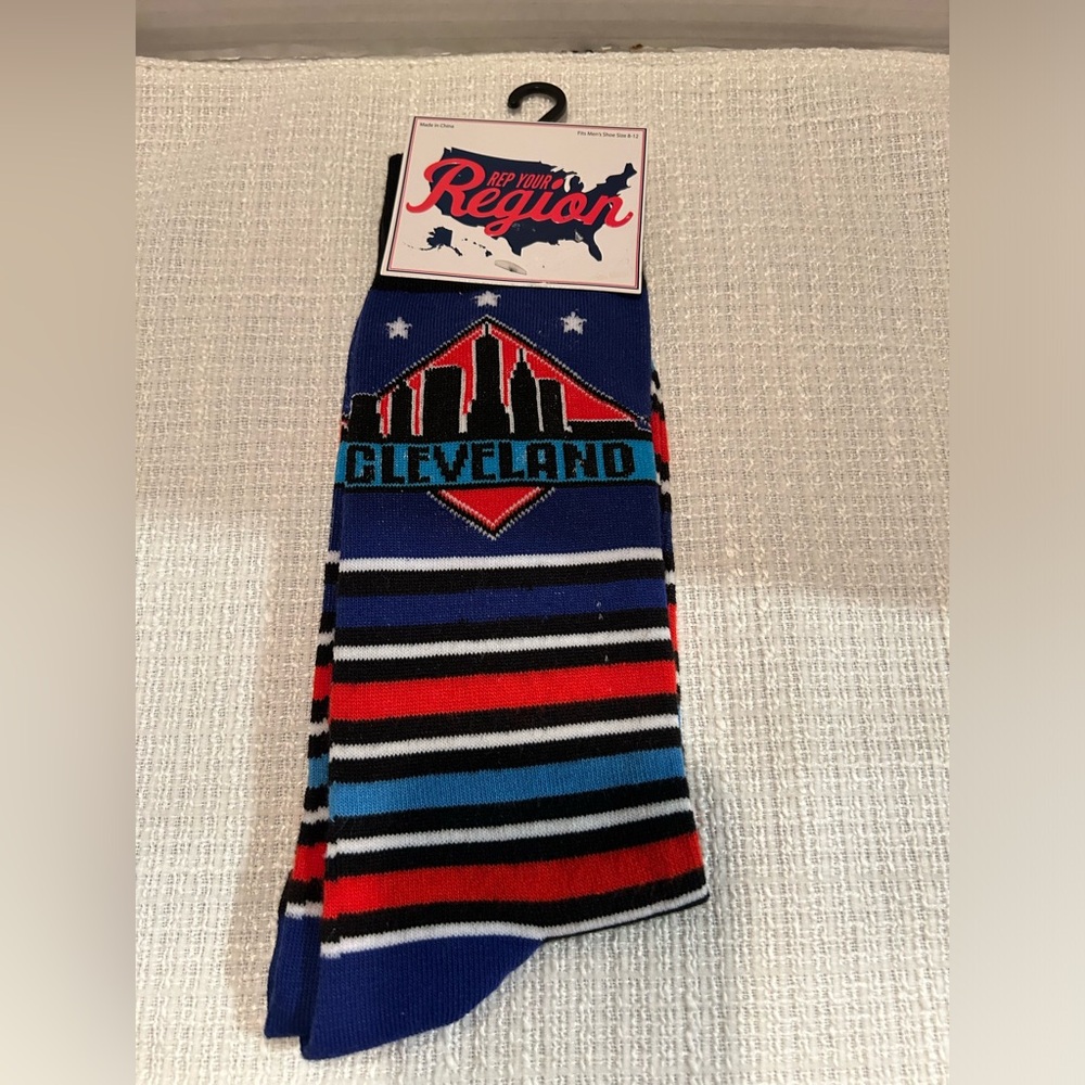 Cleveland Striped Socks - Blue, Red, Black & White